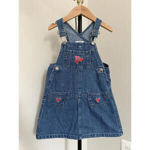 Vintage 90s Hartstrings Heart Embroidered Denim Jumper Dress - 100% Cotton